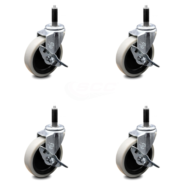 Service Caster 4 Inch Thermoplastic Wheel 7/8 Inch Expanding Stem Caster with Brakes, 4PK SCC-EX05S410-TPRS-SLB-78-4